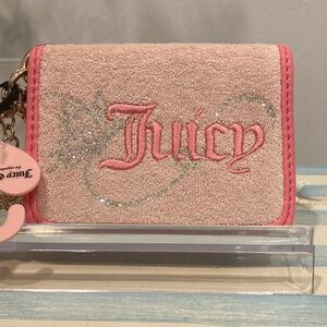 Juicy Couture Pink Velour Card Holder Wallet Keychain Rhinestone Y2K ID NWT